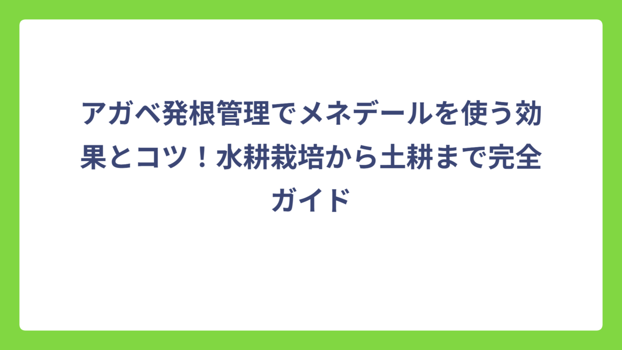 アガベ発根管理でメネデールを使う効果とコツ！水耕栽培から土耕まで完全ガイド