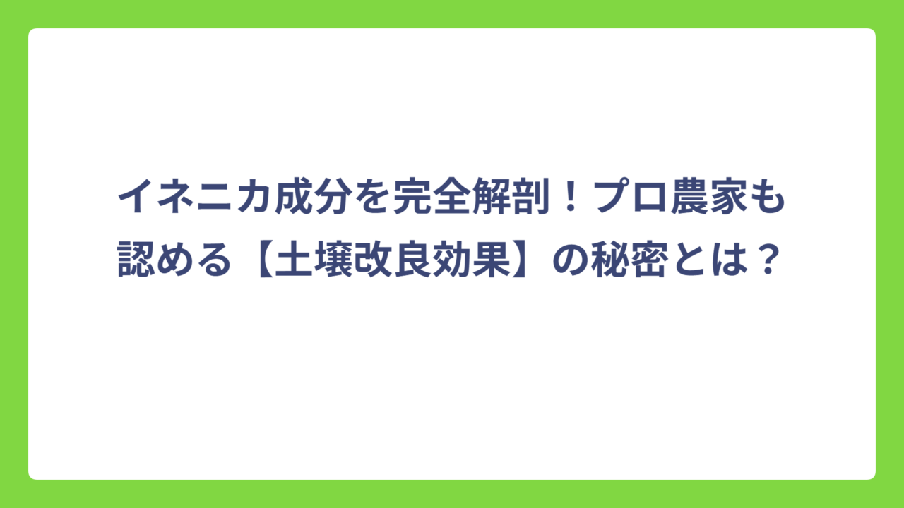イネニカ成分を完全解剖！プロ農家も認める【土壌改良効果】の秘密とは？