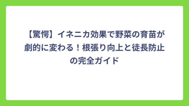 【驚愕】イネニカ効果で野菜の育苗が劇的に変わる！根張り向上と徒長防止の完全ガイド