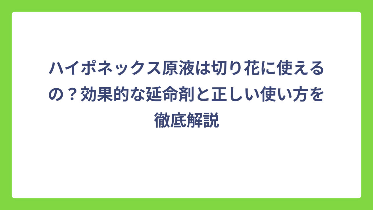 ハイポネックス原液は切り花に使えるの？効果的な延命剤と正しい使い方を徹底解説