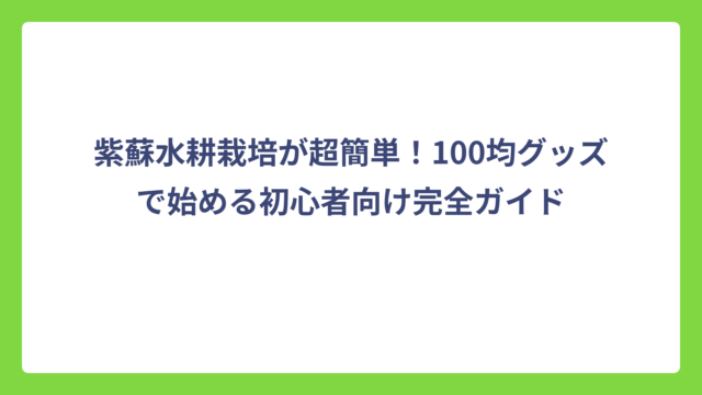 紫蘇水耕栽培が超簡単！100均グッズで始める初心者向け完全ガイド