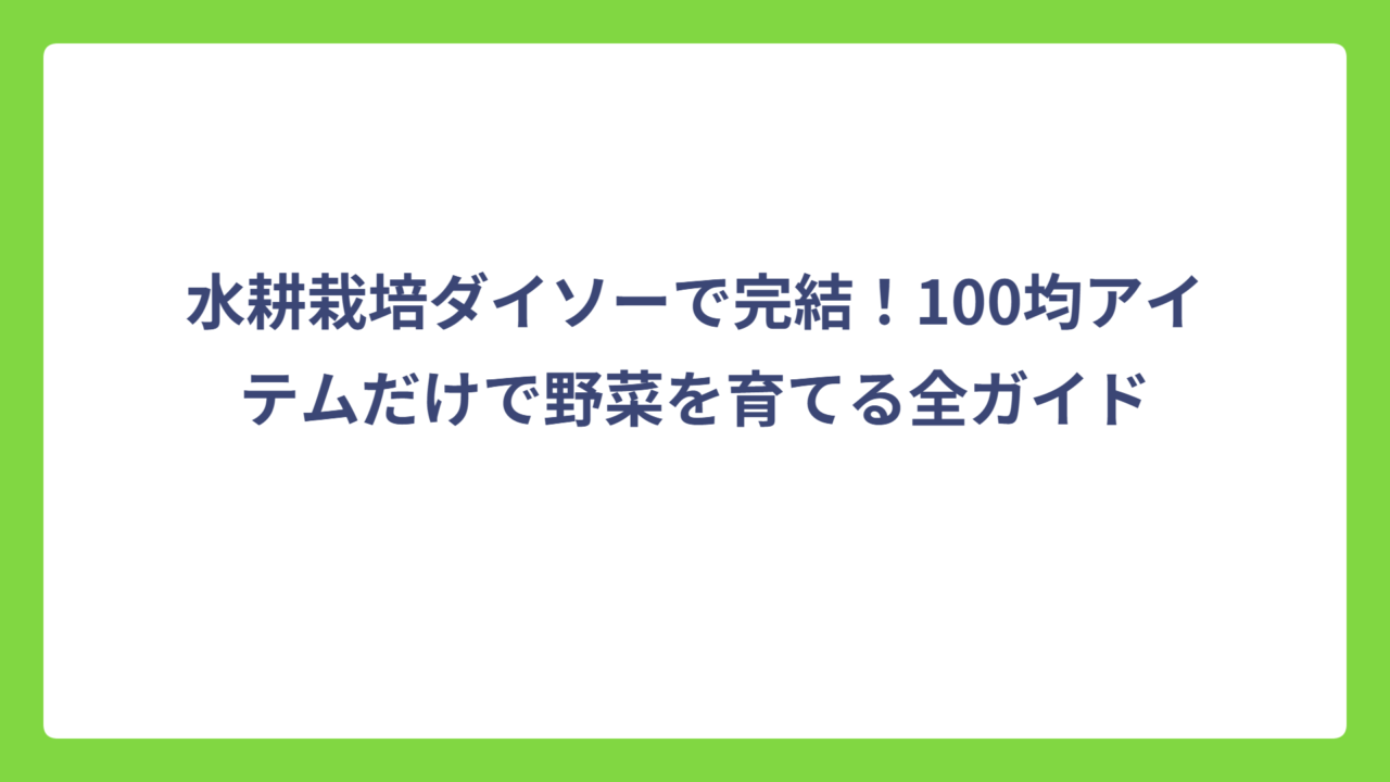 水耕栽培ダイソーで完結！100均アイテムだけで野菜を育てる全ガイド