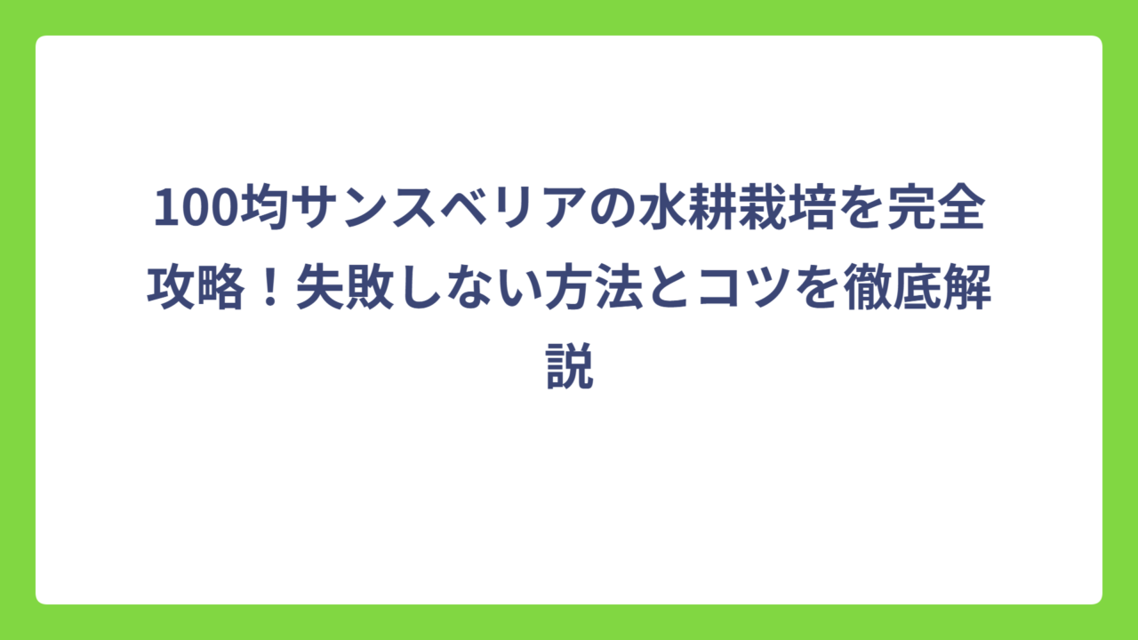 100均サンスベリアの水耕栽培を完全攻略！失敗しない方法とコツを徹底解説