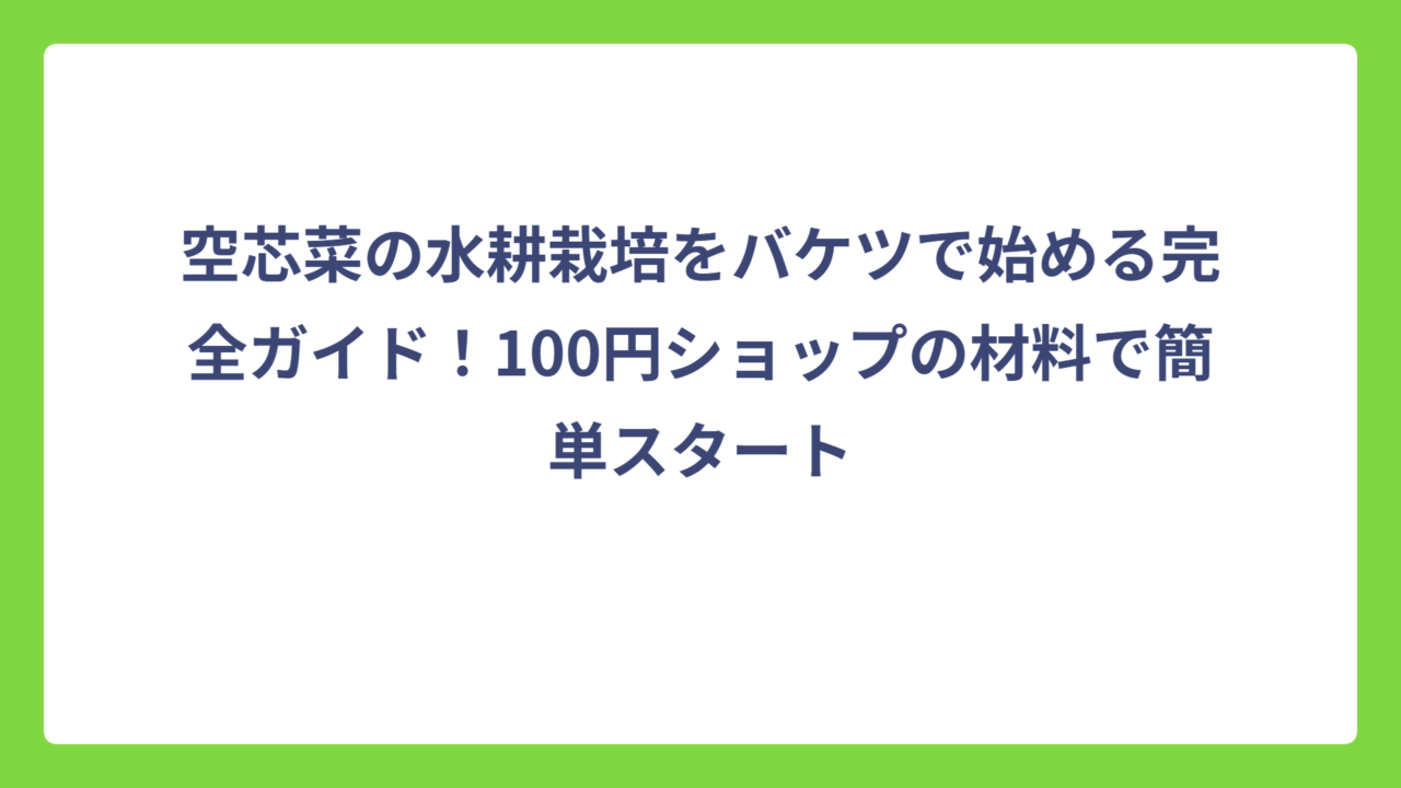 空芯菜の水耕栽培をバケツで始める完全ガイド！100円ショップの材料で簡単スタート