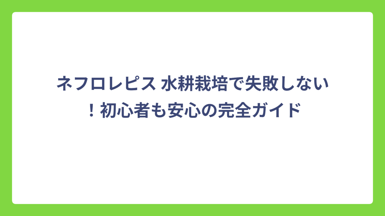 ネフロレピス 水耕栽培で失敗しない！初心者も安心の完全ガイド