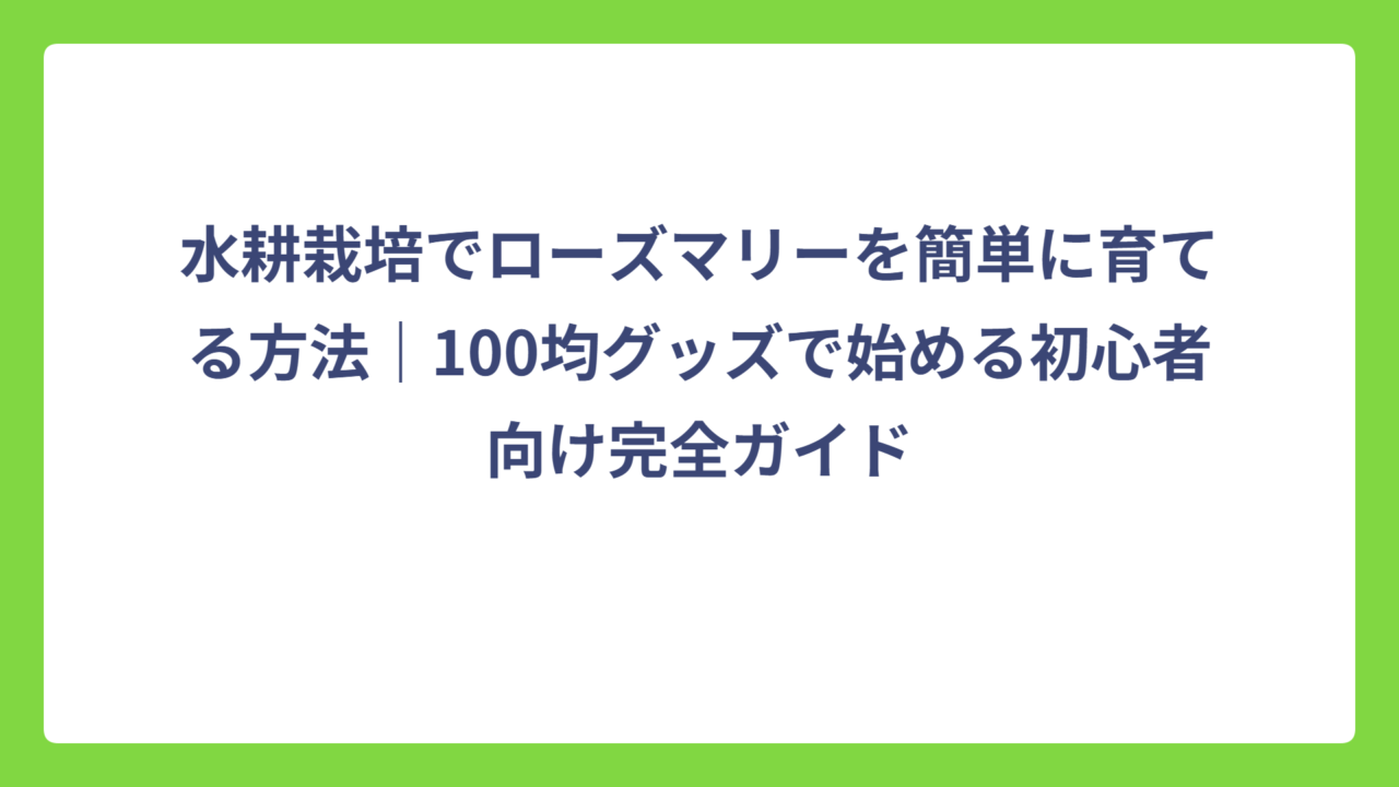 水耕栽培でローズマリーを簡単に育てる方法｜100均グッズで始める初心者向け完全ガイド