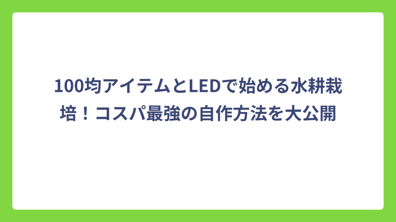 100均アイテムとLEDで始める水耕栽培！コスパ最強の自作方法を大公開