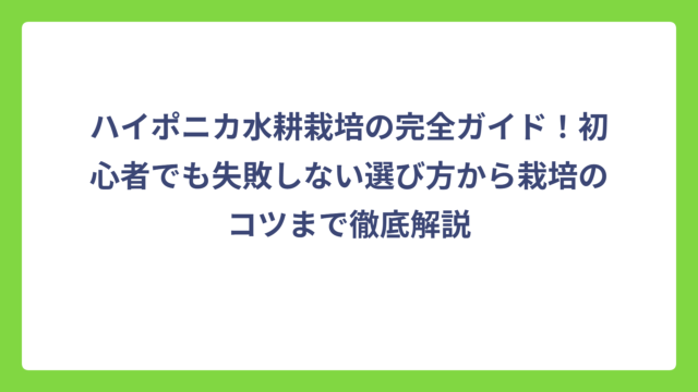 ハイポニカ水耕栽培の完全ガイド！初心者でも失敗しない選び方から栽培のコツまで徹底解説