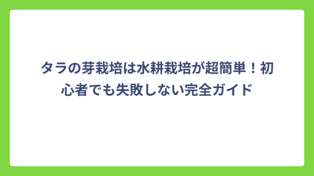タラの芽栽培は水耕栽培が超簡単！初心者でも失敗しない完全ガイド