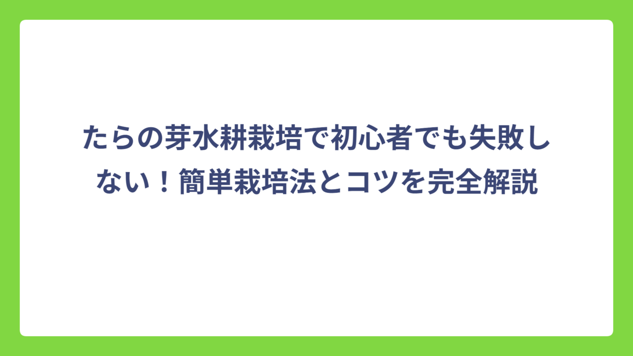 たらの芽水耕栽培で初心者でも失敗しない！簡単栽培法とコツを完全解説