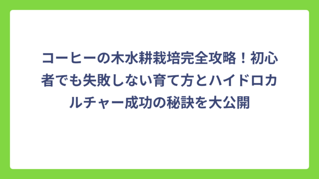コーヒーの木水耕栽培完全攻略！初心者でも失敗しない育て方とハイドロカルチャー成功の秘訣を大公開