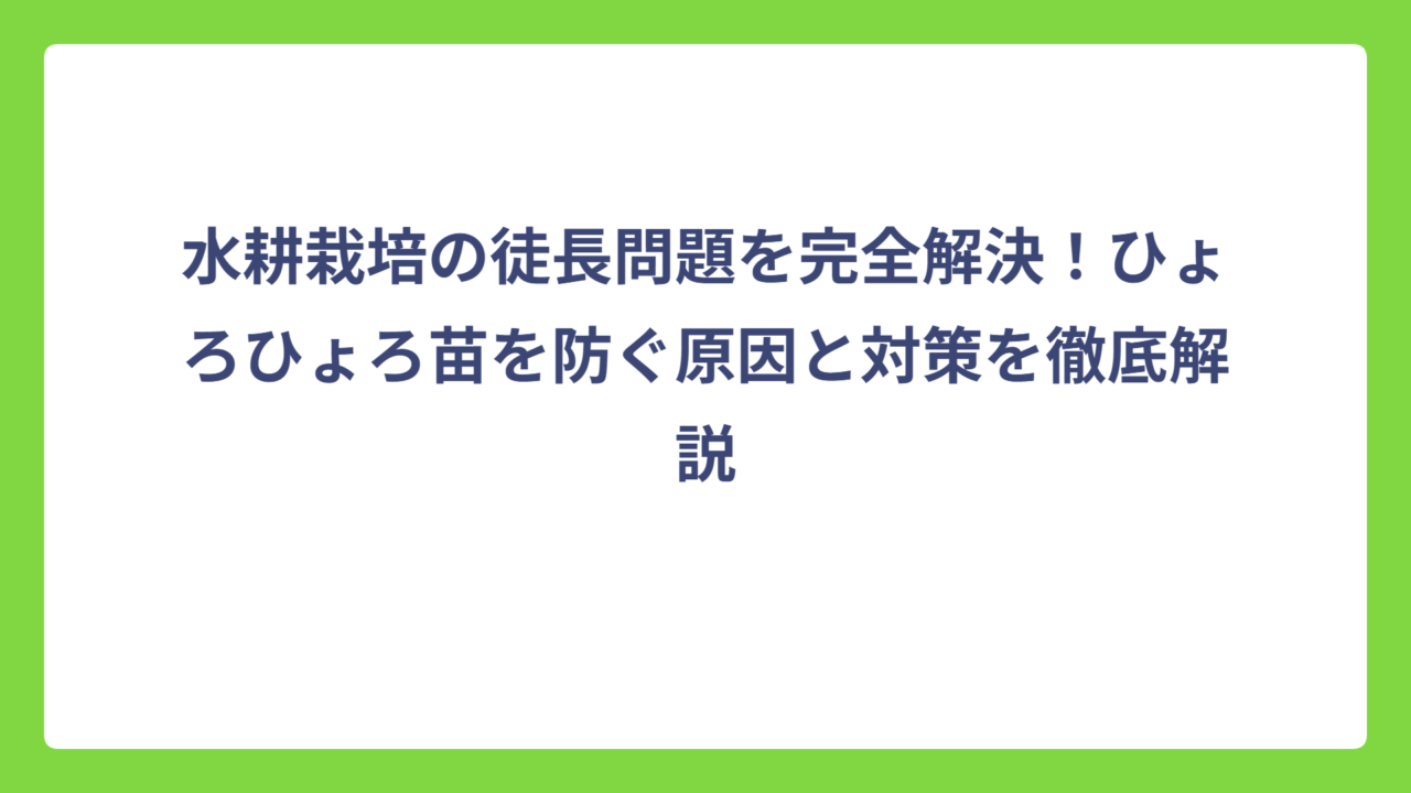 水耕栽培の徒長問題を完全解決！ひょろひょろ苗を防ぐ原因と対策を徹底解説