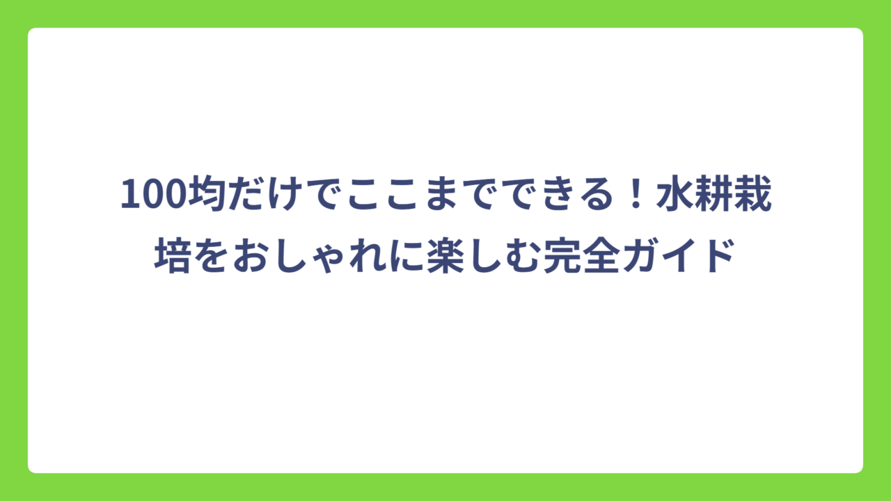 100均だけでここまでできる！水耕栽培をおしゃれに楽しむ完全ガイド
