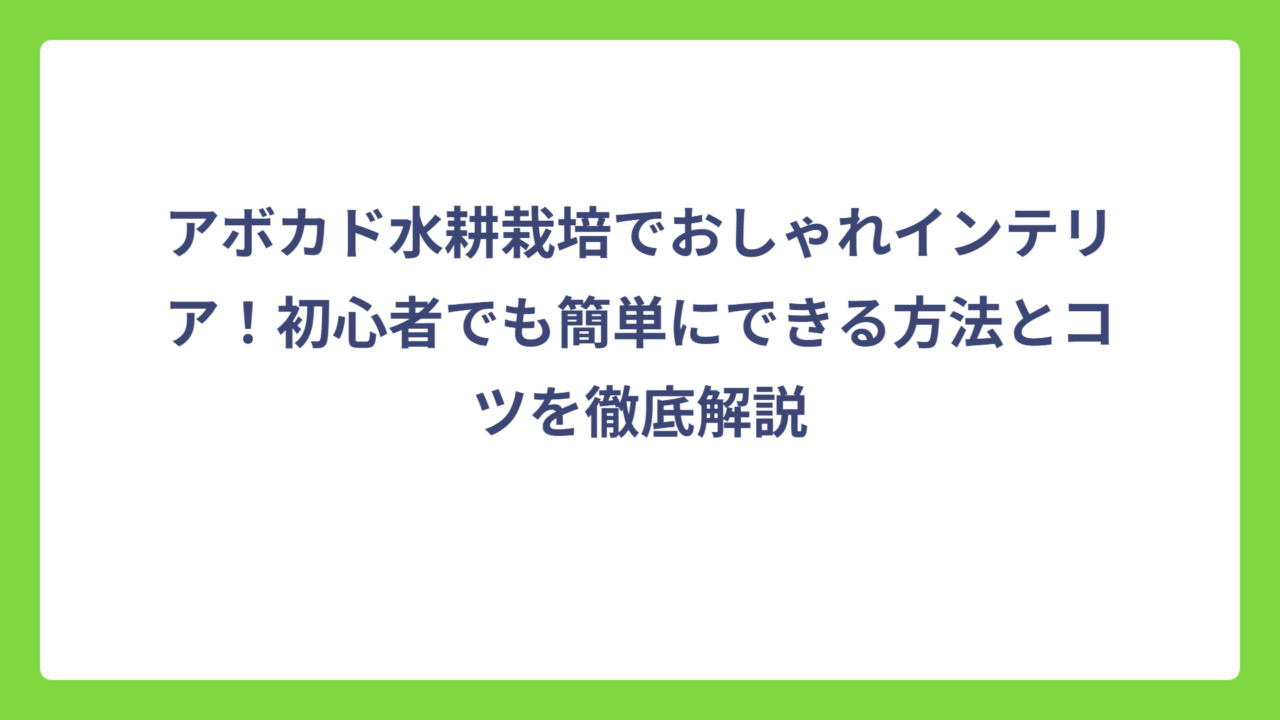 アボカド水耕栽培でおしゃれインテリア！初心者でも簡単にできる方法とコツを徹底解説