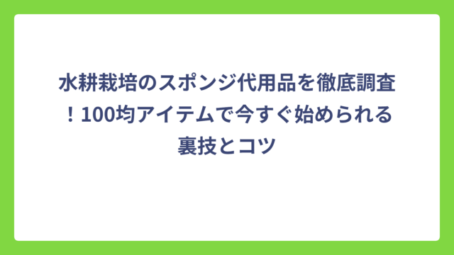 水耕栽培のスポンジ代用品を徹底調査！100均アイテムで今すぐ始められる裏技とコツ