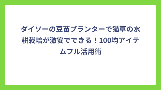 ダイソーの豆苗プランターで猫草の水耕栽培が激安でできる！100均アイテムフル活用術