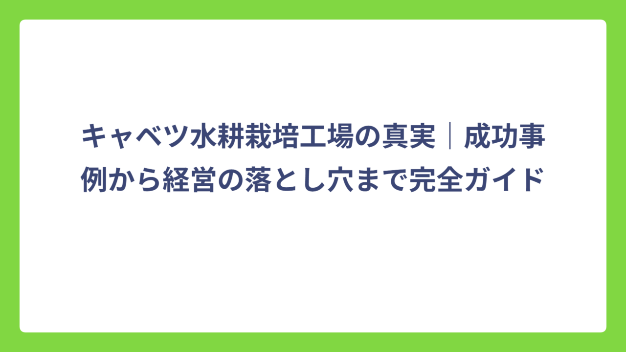キャベツ水耕栽培工場の真実｜成功事例から経営の落とし穴まで完全ガイド