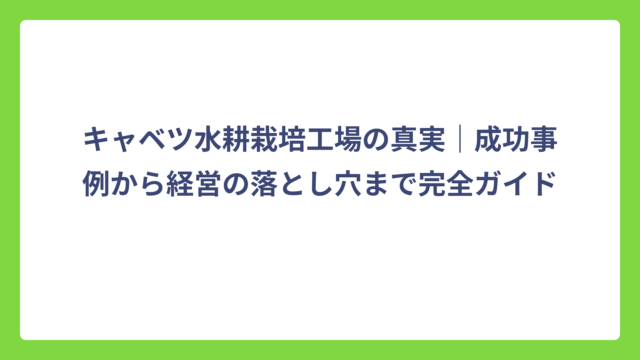 キャベツ水耕栽培工場の真実｜成功事例から経営の落とし穴まで完全ガイド