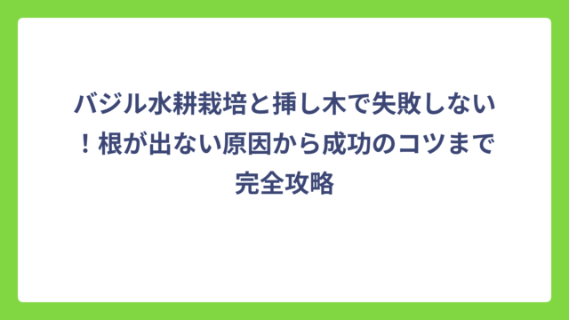 バジル水耕栽培と挿し木で失敗しない！根が出ない原因から成功のコツまで完全攻略