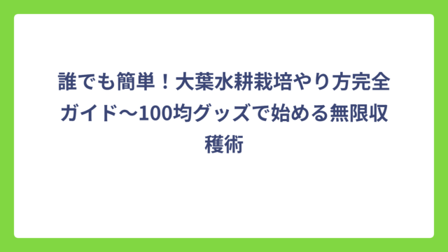 誰でも簡単！大葉水耕栽培やり方完全ガイド〜100均グッズで始める無限収穫術