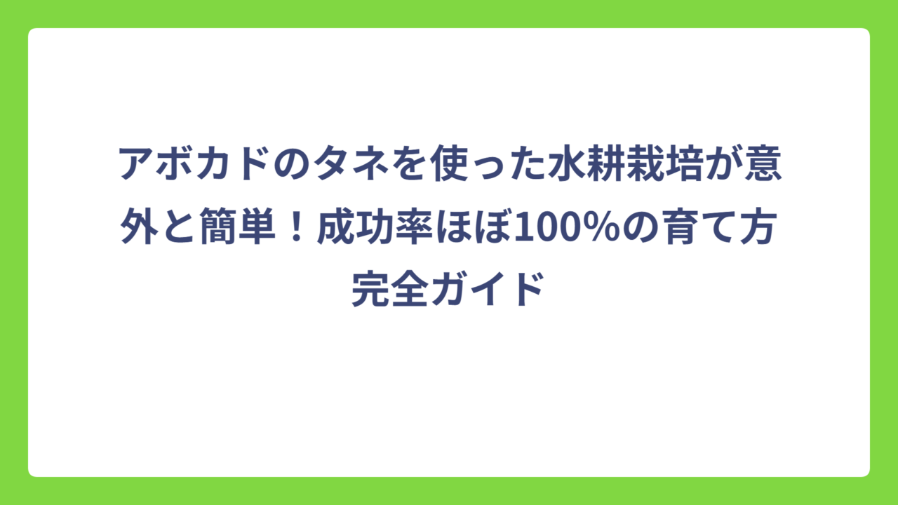 アボカドのタネを使った水耕栽培が意外と簡単！成功率ほぼ100％の育て方完全ガイド