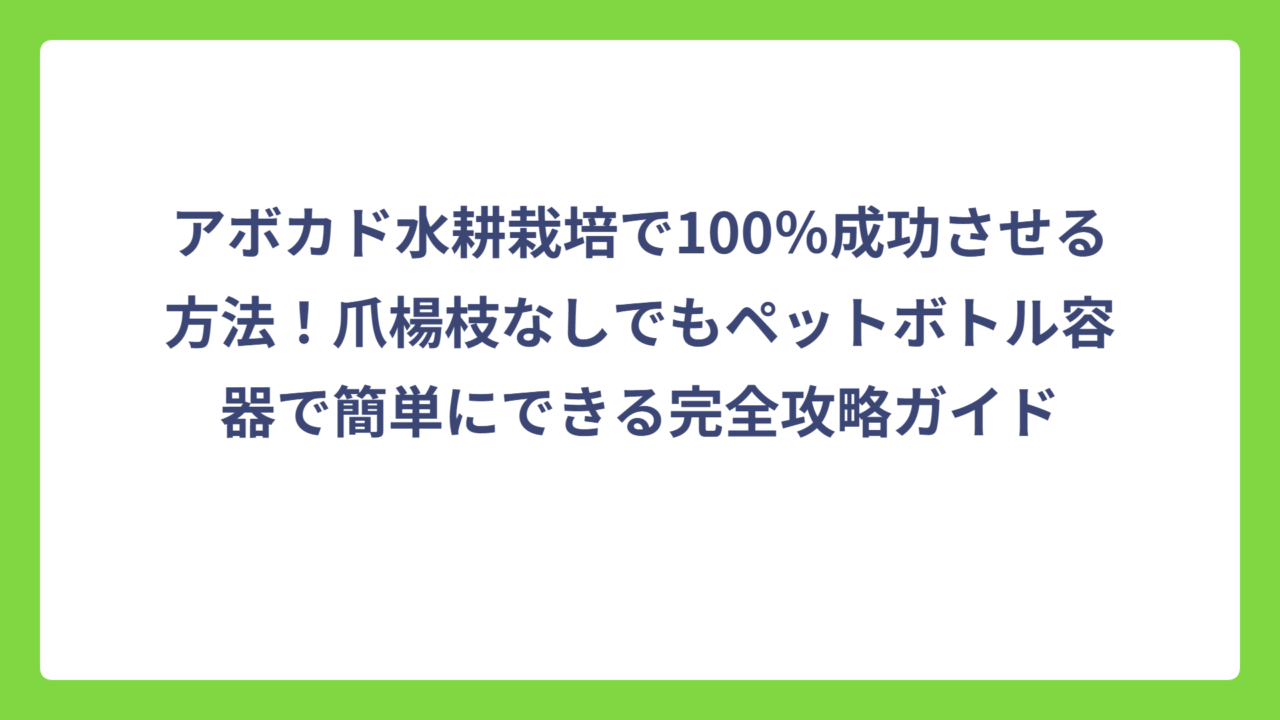 アボカド水耕栽培で100％成功させる方法！爪楊枝なしでもペットボトル容器で簡単にできる完全攻略ガイド