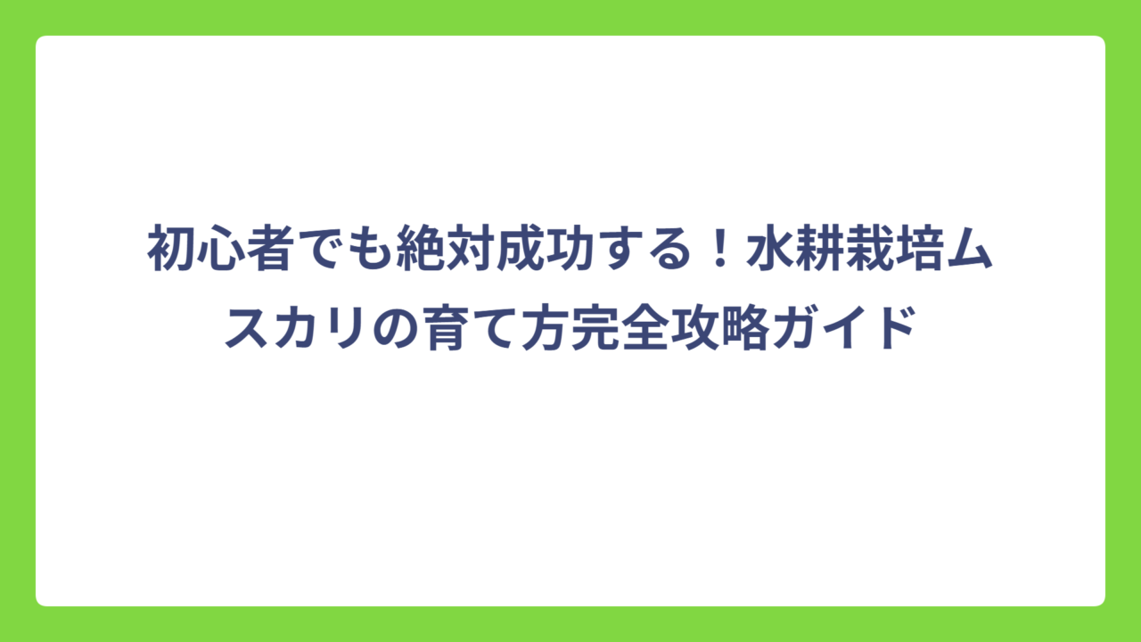 初心者でも絶対成功する！水耕栽培ムスカリの育て方完全攻略ガイド
