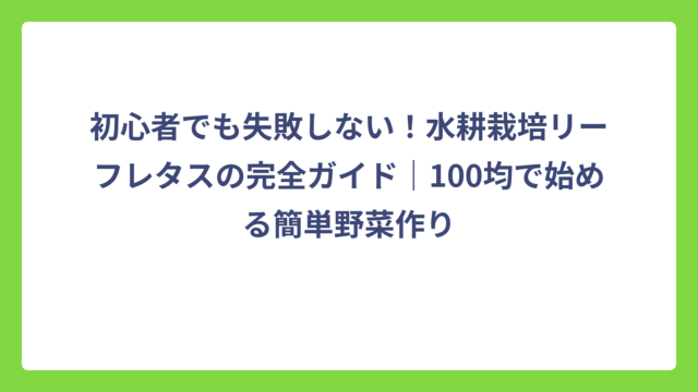 初心者でも失敗しない！水耕栽培リーフレタスの完全ガイド｜100均で始める簡単野菜作り