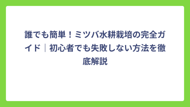 誰でも簡単！ミツバ水耕栽培の完全ガイド｜初心者でも失敗しない方法を徹底解説