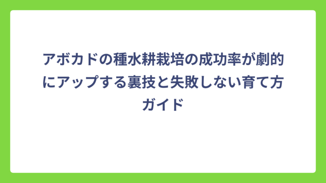 アボカドの種水耕栽培の成功率が劇的にアップする裏技と失敗しない育て方ガイド