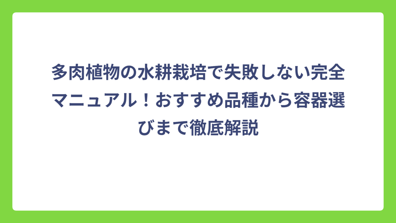 多肉植物の水耕栽培で失敗しない完全マニュアル！おすすめ品種から容器選びまで徹底解説
