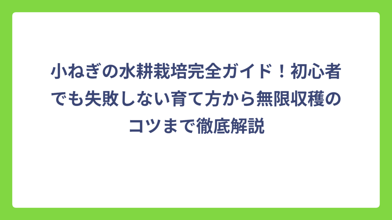 小ねぎの水耕栽培完全ガイド！初心者でも失敗しない育て方から無限収穫のコツまで徹底解説