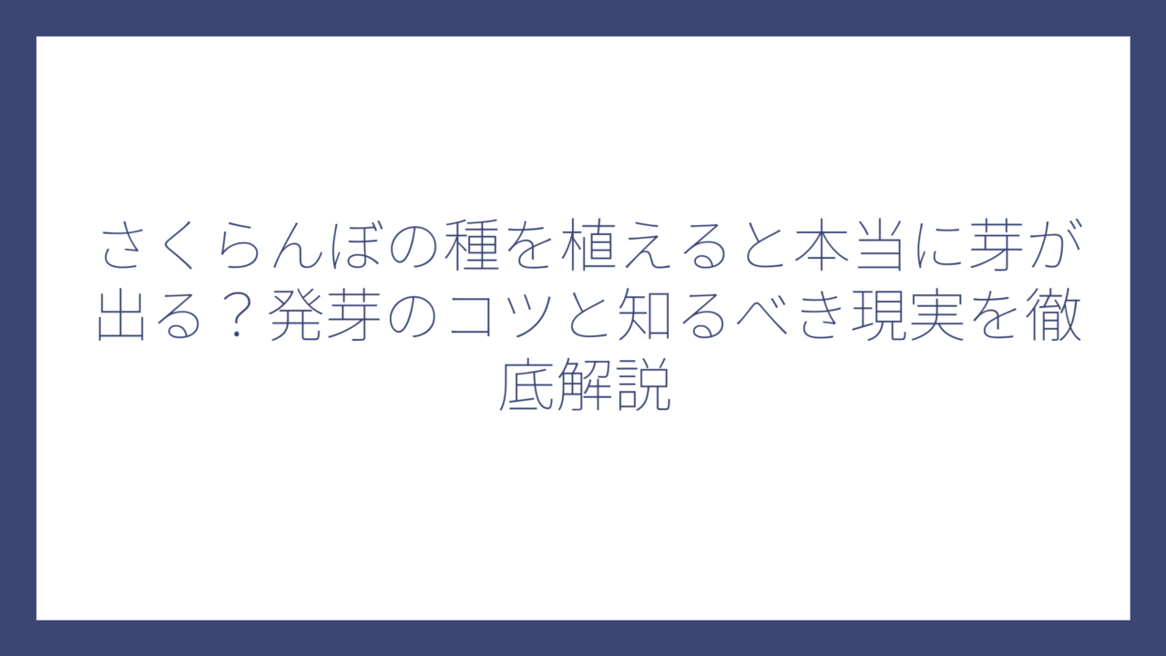 さくらんぼの種を植えると本当に芽が出る？発芽のコツと知るべき現実を徹底解説