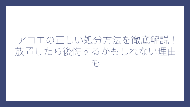 アロエの正しい処分方法を徹底解説！放置したら後悔するかもしれない理由も