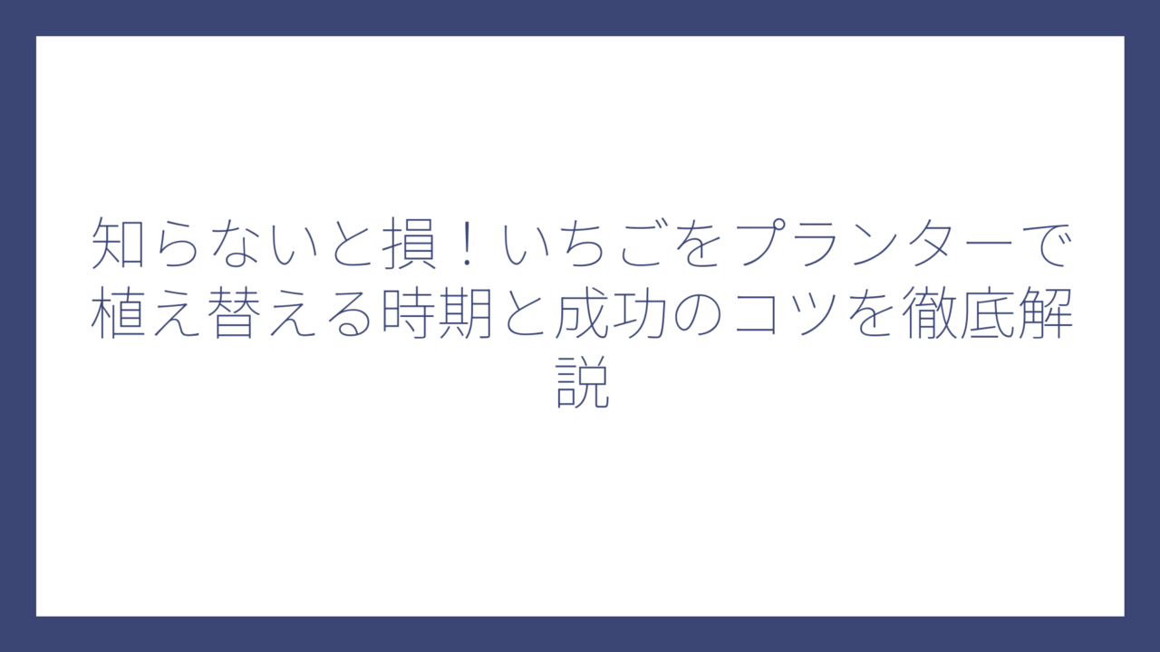 知らないと損！いちごをプランターで植え替える時期と成功のコツを徹底解説