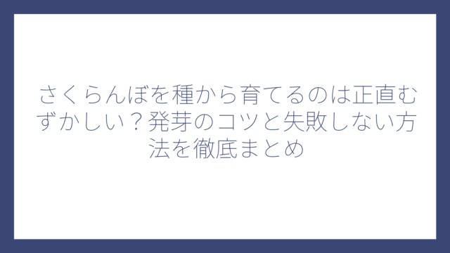 さくらんぼを種から育てるのは正直むずかしい？発芽のコツと失敗しない方法を徹底まとめ