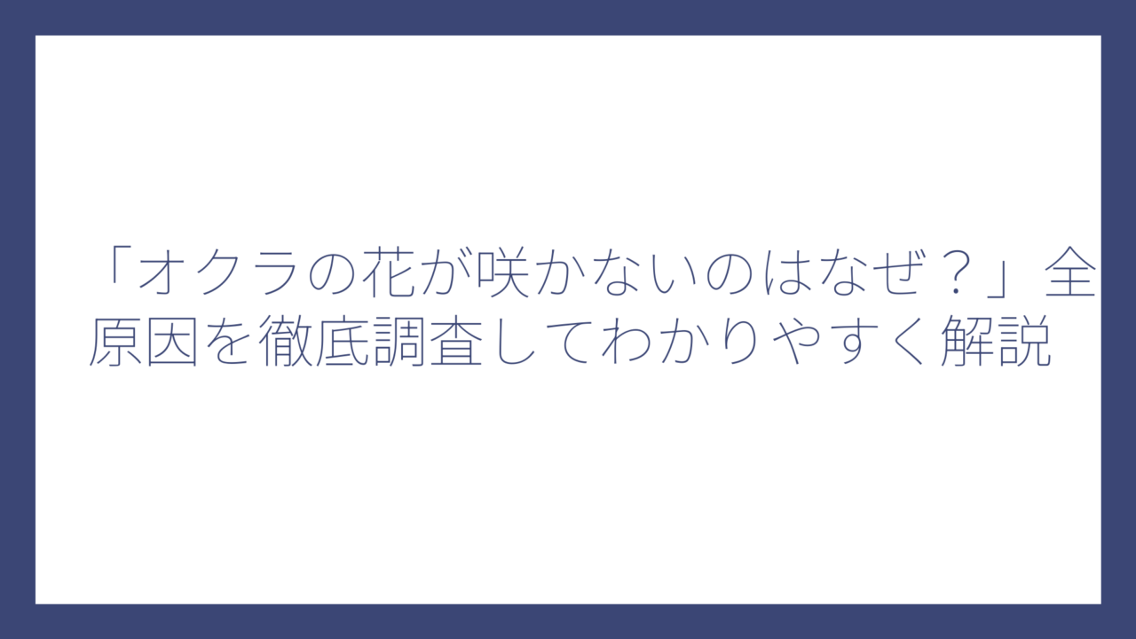 「オクラの花が咲かないのはなぜ？」全原因を徹底調査してわかりやすく解説