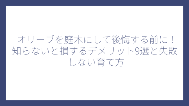 オリーブを庭木にして後悔する前に！知らないと損するデメリット9選と失敗しない育て方