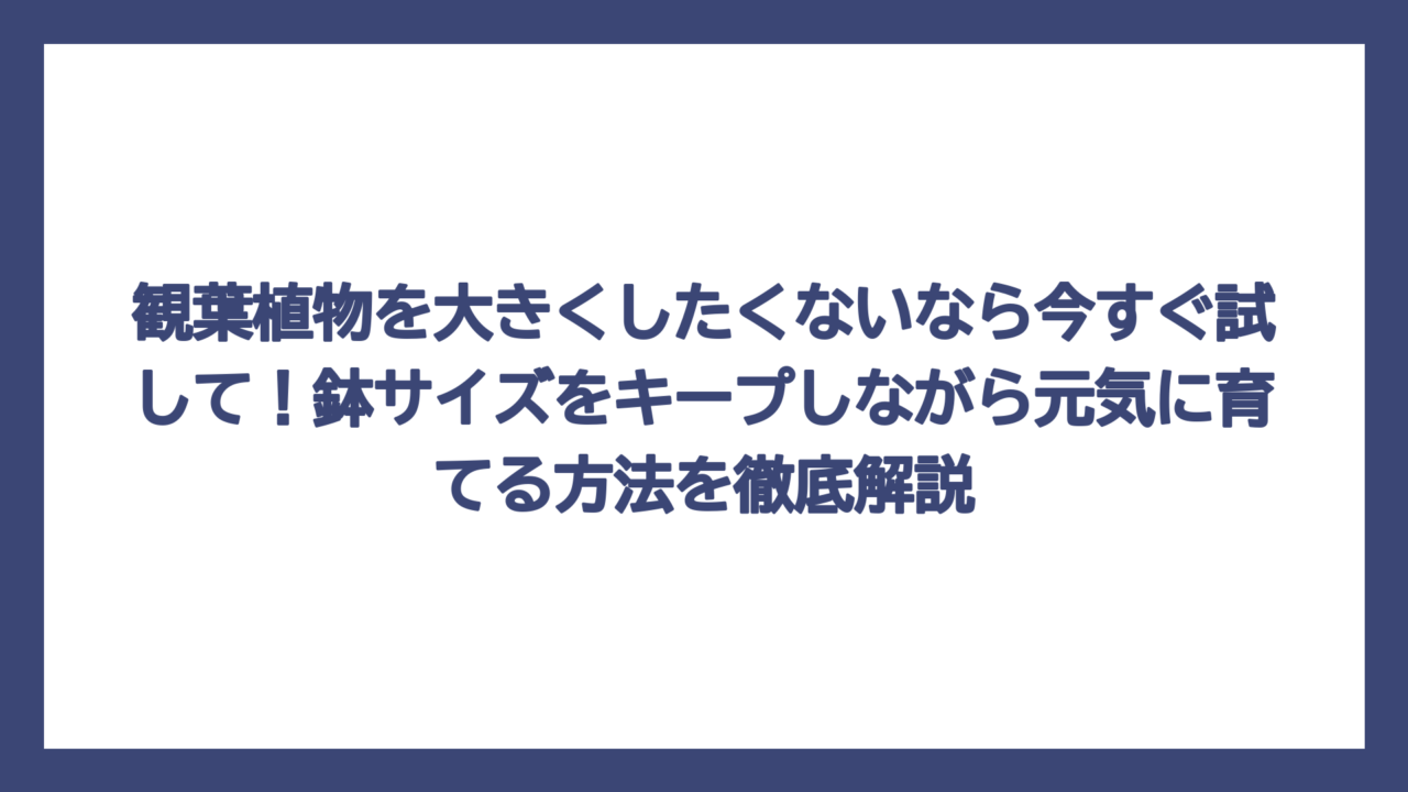 観葉植物を大きくしたくないなら今すぐ試して！鉢サイズをキープしながら元気に育てる方法を徹底解説