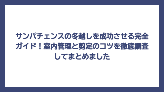 サンパチェンスの冬越しを成功させる完全ガイド！室内管理と剪定のコツを徹底調査してまとめました