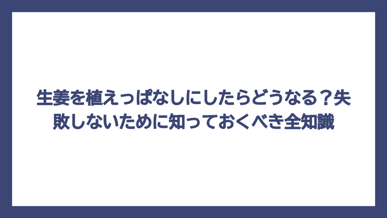 生姜を植えっぱなしにしたらどうなる？失敗しないために知っておくべき全知識