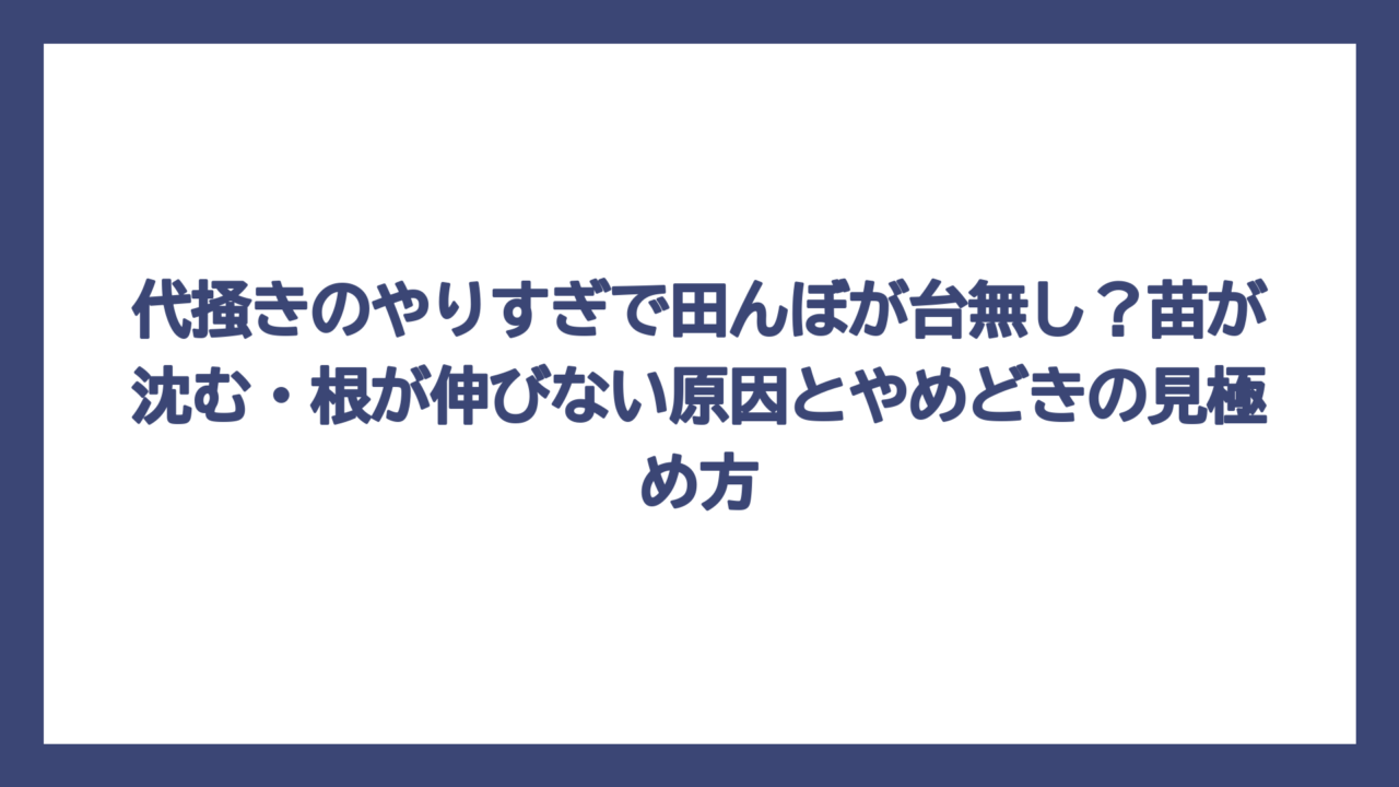 代掻きのやりすぎで田んぼが台無し？苗が沈む・根が伸びない原因とやめどきの見極め方