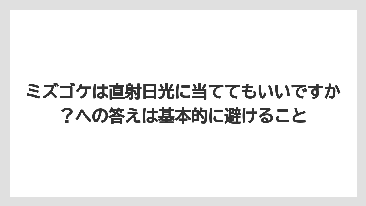 【栽培】【植え】【農業】ミズゴケは直射日光に当ててもいいですか？への答えは基本的に避けること