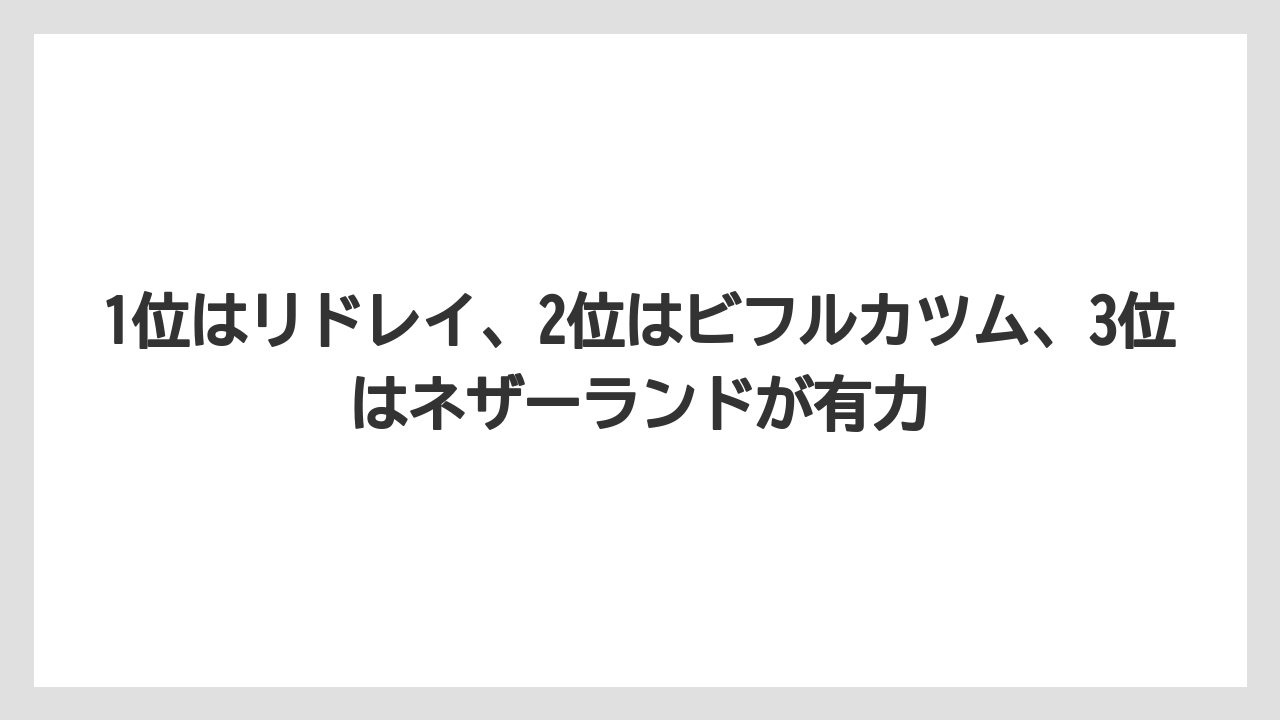 1位はリドレイ、2位はビフルカツム、3位はネザーランドが有力