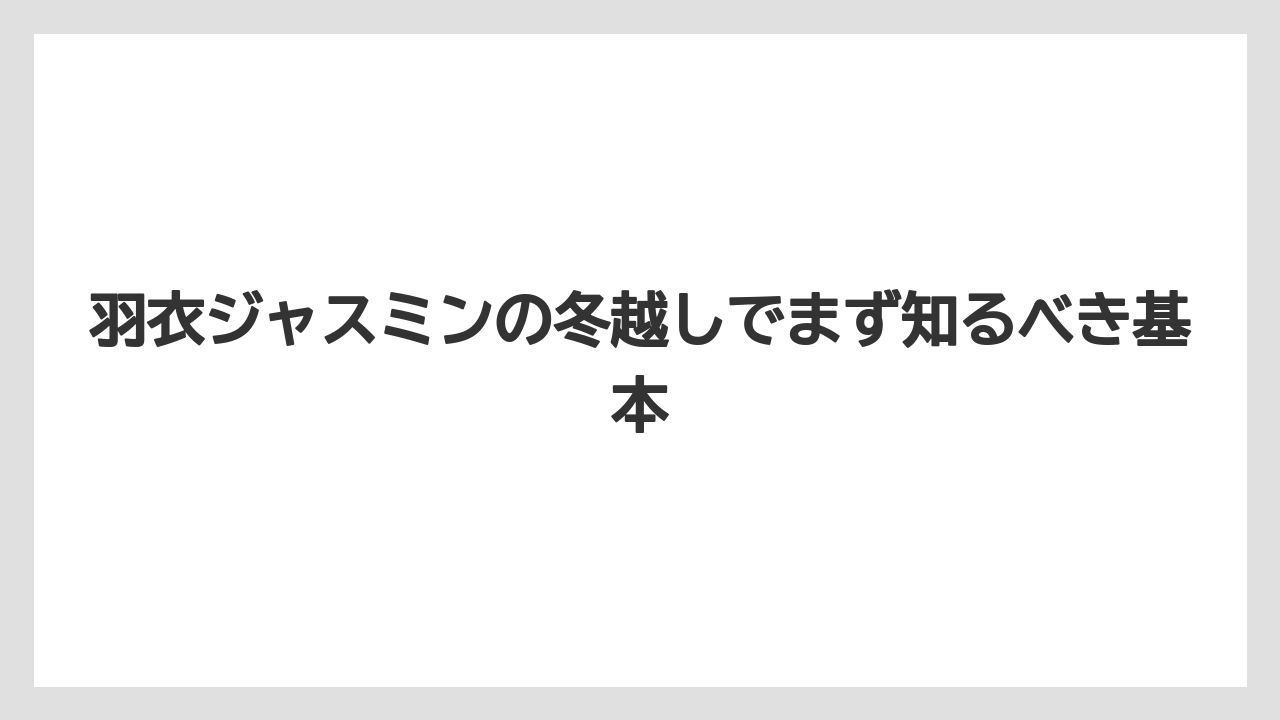 羽衣ジャスミンの冬越しでまず知るべき基本