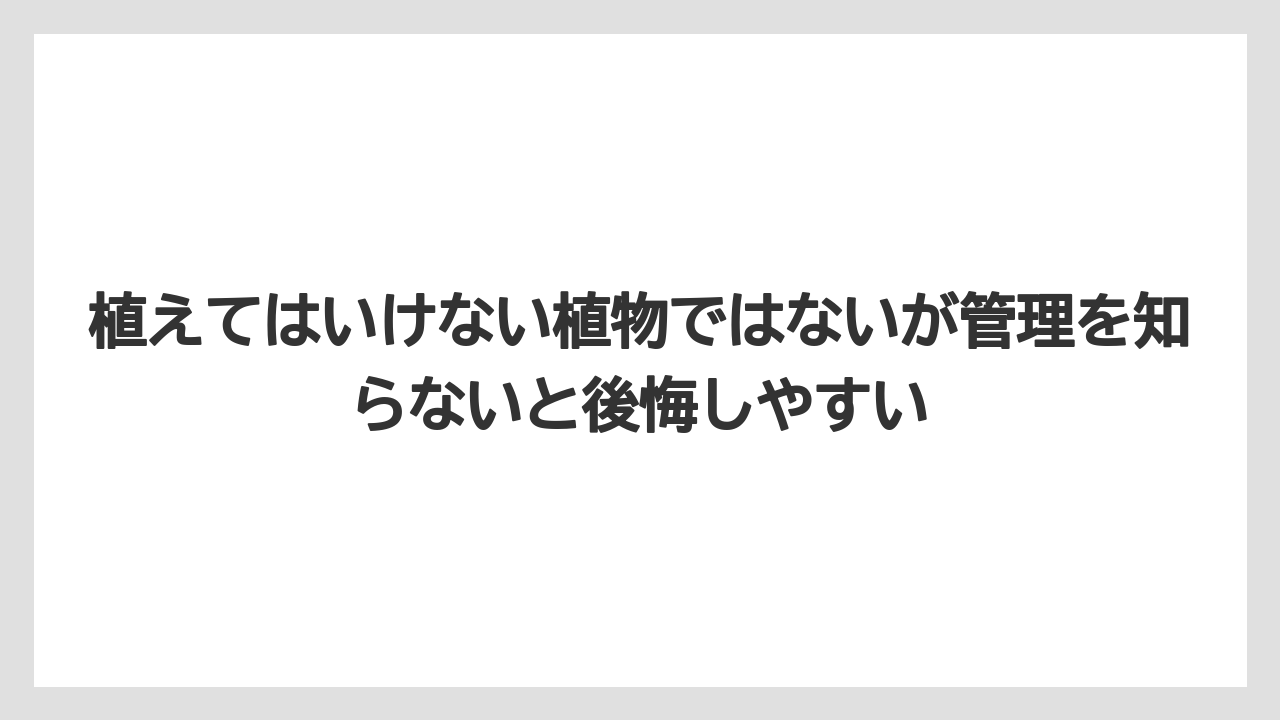 【栽培】【農園】【農業】植えてはいけない植物ではないが管理を知らないと後悔しやすい