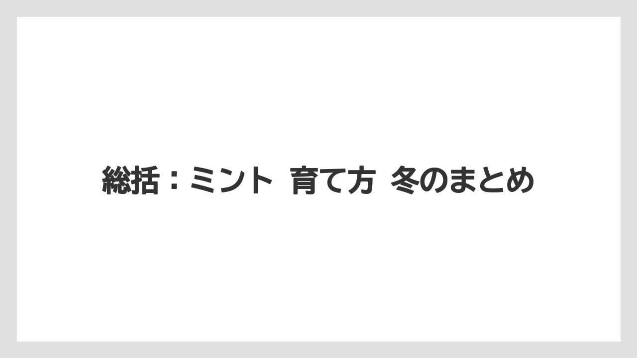 【ミント】【栽培】【農業】総括：ミント 育て方 冬のまとめ
