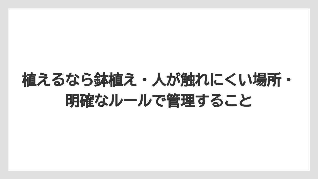 【栽培】【農園】【農業】植えるなら鉢植え・人が触れにくい場所・明確なルールで管理すること