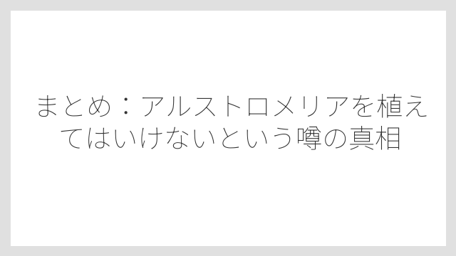 まとめ：アルストロメリアを植えてはいけないという噂の真相