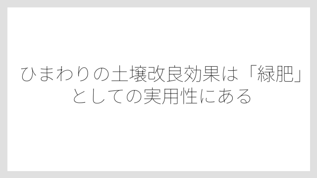 ひまわりの土壌改良効果は「緑肥」としての実用性にある